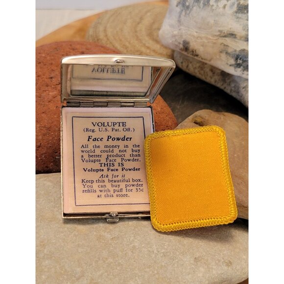 Vintage Volupte Face Powder Compact Art Deco Geometric Design 2" x 1.75" Unused! - Picture 5 of 10